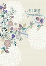 Pretty/traditional Sympathy card, feat. a floral design on a pattern background. created by Laura Darrington Design Ltd.