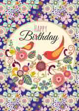 Pretty Happy Birthday Card - Colourful Florals and Birds created by Laura Darrington Design Ltd.