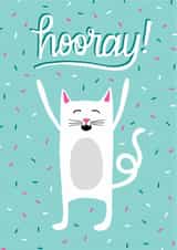 Cute Celebration Card - Happy Cat - Hooray! created by Kay Wolfersperger
