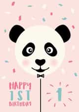 Cute 1st Birthday Card for Girl - Panda Balloon created by Macie Dot Doodles