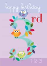 3rd birthday card card, happy birthday, owl, pretty and traditional created by Kali Stileman