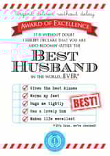 Cute Birthday Card - Husband - Award Of Excellence - Best Husband In The World Ever created by Eskimo Kiss Designs