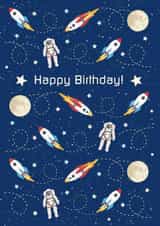 Rockets in space Birthday card created by Hazel Fisher Creations