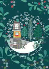 Modern/Contemporary Christmas Card, featuring a cute snow scene design. created by Laura Darrington Design Ltd.