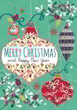 Modern/Contemporary hand drawn Christmas Card, featuring a festive bauble design created by Laura Darrington Design Ltd.