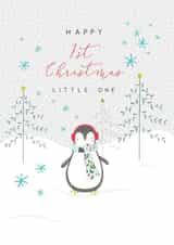 Cute contemporary Grandchild Christmas Card, featuring a little penguin design. created by Laura Darrington Design Ltd.