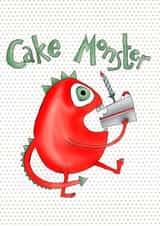 Cake monster birthday card created by Ryland Studios