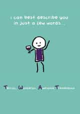 Rude Doodle Thank You Card / Birthday Card - Twat - I Can Best Describe You In Just A Few Words - Terrific, Wonderful, Awesome, Tremendous created by Redback Cards