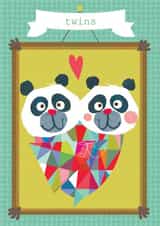 new baby card, twins, panda, cute and funny created by Kali Stileman