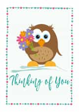 owl flowers Thinking of you Card 7488 created by HC Illustrations
