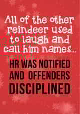 Reindeers disciplined for name calling Chistmas card created by Pottsy Prints