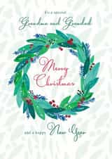 To a Special Grandma and Grandad - Wreath - Pretty - Happy New Year - Modern - Christmas Wreath - Christmas and New Year Card created by Rebecca Prinn