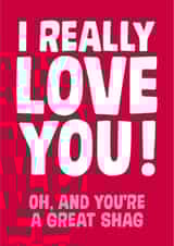 Rude Typography Anniversary Card / Valentines Day Card - I Really Love You Oh And You're A Great Shag created by Dean Morris Cards