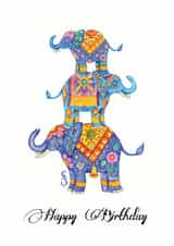 Birthday card with richly decorated elephants created by Cathy Simpson