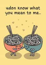 Cute and funny udon noodles card for anniversary created by The Playful Indian