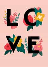 Pretty Floral Typography Valentines Day Card / Anniversary Card / Wedding Card - Love created by Victoria Black