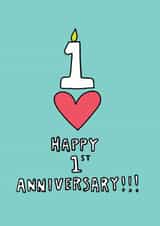 Cute 1 Year Anniversary Card - 1st Milestone - Heart - Happy 1st Anniversary created by Angela Chick