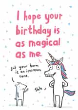 Funny cute birthday card for all ages - magical unicorn created by Sarah Ray