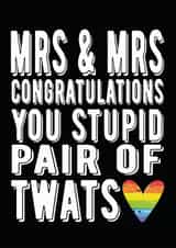 MRS & MRS rainbow wedding card created by Filthy Sentiments