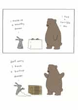 Cute Comic Anniversary Card - Bear And Rabbit - Pizza created by Redback Cards