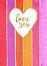 Feminine Striped Pink Heart Love You Card  created by Anne Berry