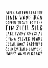Classic Typography Anniversary Card - Paper, Cotton, Leather, Linen, Wood, Iron created by Russet and Gray