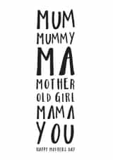 Mum Typographic Mothers Day Card 8845 created by Russet and Gray