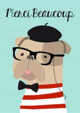 French Bull Dog Thank You Card - Bull Dog - Merci Beaucoup created by The Grumpy Pug