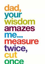 Funny card for a DIY disaster dad - measure twice, cut once created by Wordplay Design