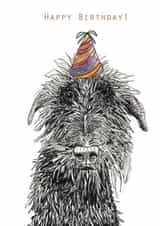 Cute Scruffy Dog Birthday Card -  Wolfhound / Deerhound  - Party Animal - Party Hat created by Harriet Lowther