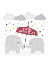 Cute Elephant Raining Hearts Anniversary Card - Umbrella - Elephants - Happy Anniversary created by Wink Design - Michelle Roberts