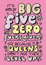 Funny 50th Birthday card for her. Cute and sweary quote. Your big five zero. created by Katie Ruby Illustration