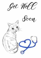Get well soon Sad cat with stethoscope created by Amy Cockcroft