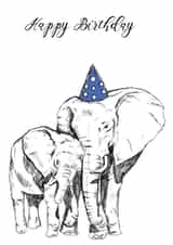 Cute elephant adult and baby gender neutral happy birthday card created by Amy Cockcroft