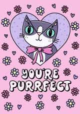 Cute Valentines, Birthday or Thank You Card - Cat - You’re Purrfect created by Katie Ruby Illustration