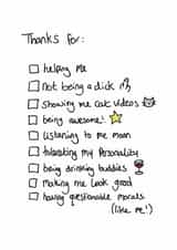 Tick box thank you card created by Lynsey Luu