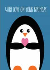 Penguin love birthday card created by Adam Regester