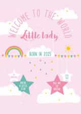 Welcome to the world little lady, new baby girl card born in 2025 created by Rulu