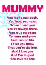 mummy mum Mothers Day Card 9848 created by Designer Poems