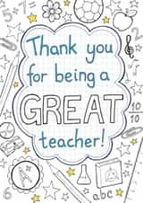 Thank you for being a great teacher colour in card created by Hazel Fisher Creations