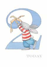 Cute Birthday Card - 2 Today - Little Boy Bunny created by Helen Morgan Illustration