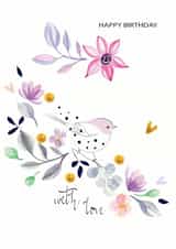 Watercolour Bird With Flowers Birthday Card created by SABIVO Design by Sabina