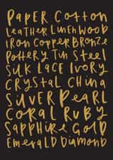 Traditional Golden Typography Anniversary Card - Paper, Cotton, Leather, Linen, Wood, Iron, Copper, Bronze created by Old English Company