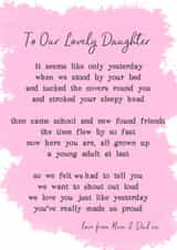 A sentimental message to our daughter created by Giddy Kipper