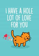 Funny Cat Bum Anniversary Card / Valentines Day Card - I Have A Hole Lot Of Love For You created by Thirty Mussels