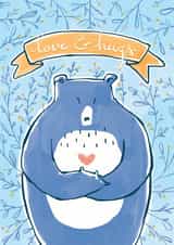 Love & Hugs Blue Bear with Heart created by Kate Chesterton