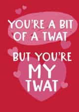 Rude Valentines Day Card - You're A Bit Of A Twat But You're My Twat created by Giddy Kipper
