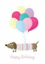 Dachshund with balloons birthday card created by Becky Down