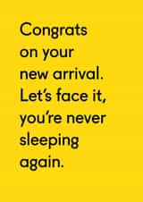 Never sleeping again new baby card created by Twin Pines Creative