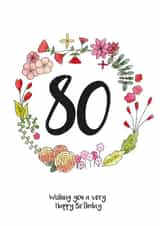 Pretty 80th Birthday Card - For Her - Flowers created by Ivorymint cards